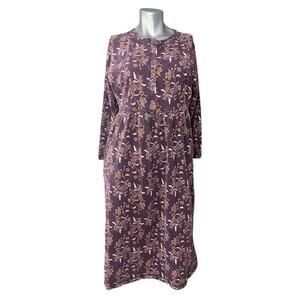 Vtg LL Bean Dress Womens Midi Long Sleeve Floral Large Petite Cottagecore Grunge